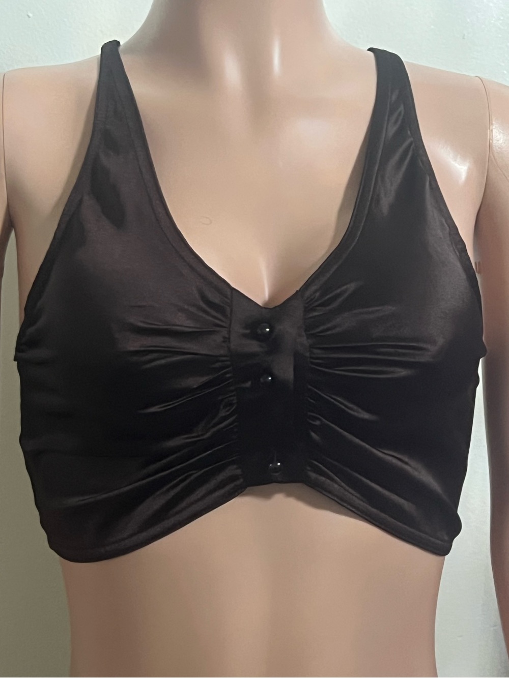 Ganni Dark Brown Satin-Look Top